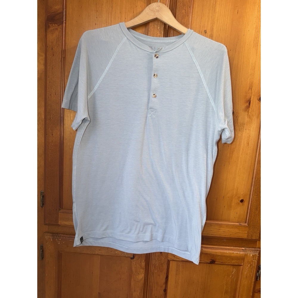 Pistol Lake Henley Shirt Men's L Blue Gray Short Sleeve Cotton Eco-Friendly Tee